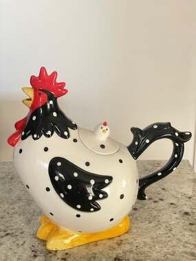 Vintage Home Interiors Ceramic Rooster Chicken Teapot Polka Dot Farmhouse